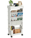 Five Tier Mobile Bookshelf With Rolling Wheels For Home Office Study Living Room Classroom White Space Saving Shelving Cart Movable File Organizer For Books Magazines And More