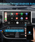 Single Din Car Stereo With Wireless Apple CarPlay And Android Auto 6.9 Inch IPS Touchscreen Bluetooth 5.2 shown in a car dashboard