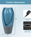 32 Inch Outdoor Jar Water Fountain With LED Lights, Vintage Blue Cracked Jar Design, 9.5 ft cord, 32 inch tall dimensions