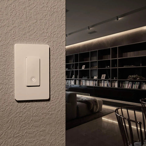 Installed 4 Pack Smart Light Switch 2.4GHz WiFi Single Pole Neutral Wire Required Works With Alexa Google Home SmartThings Remote Control FCC Listed Easy Install in living room.