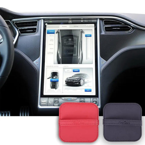 4 Pack Elastic Strap Screen Cleaning Pads With Soft Cloth Wipes For All Screens Including iPad iPhone MacBook Tablet Laptop TV Camera Color Mixed Super Handy For Travel And Everyday Use shown with car touchscreen.