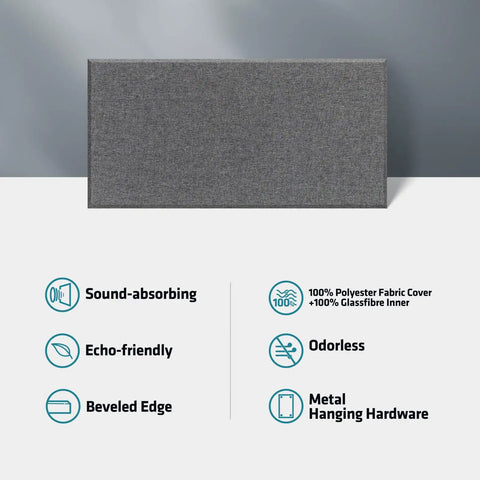 Pro Grade 2 Inch Thick Fiberglass Acoustic Panels With No Fuss Wall Hardware Two Pack Heather Grey displaying sound-absorbing features.