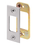 Heavy Duty Deadbolt Strike Plate for Wood or Metal Door Jambs Two and Three Quarters Inches Tall by One and One Eighth Inches Wide Steel Satin Nickel Finish Fits Swing In or Swing Out Doors Includes Three Inch Screws