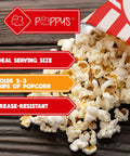 Carnival Themed 200 1oz Paper Popcorn Bags Concession Grade For Popcorn Machines And Popcorn Bars Perfect For Movie Nights Parties And Concessions Snack Station Supplies, red-and-white bag spilling popcorn, close-up view