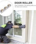 Heavy Duty Sliding Door Window Pulley Wheel With Double Bearing Track Guide Roller installed on a sliding door for smooth operation.