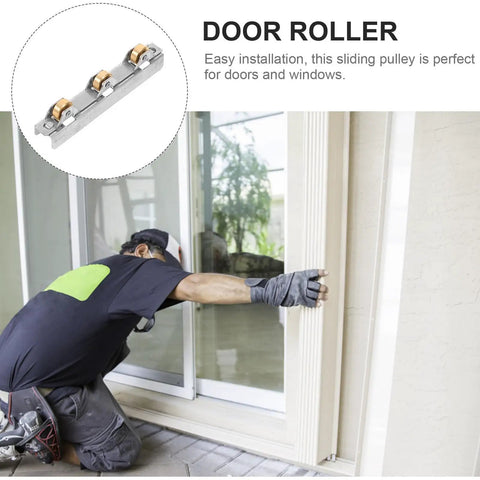 Heavy Duty Sliding Door Pulley Wheel Replacement For Home Shower And Patio Glass Doors Quiet Glide Roller Upgrade Smooth Operation Hardware installed during door fix.