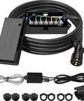 Heavy Duty Seven Way Trailer Cord With Junction Box Kit For RV Wiring And Truck Towing Quick Plug Setup, 16 foot cord with waterproof socket