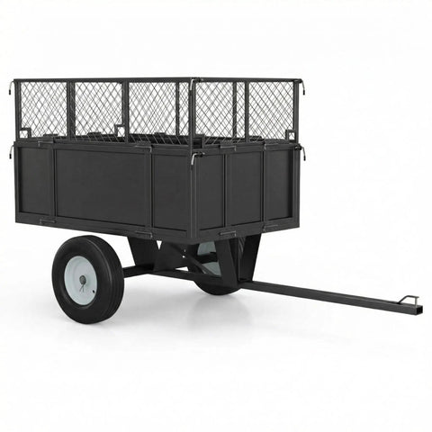 ATV Dump Cart With 1700 Lb Capacity And 17 Cu Ft Steel Bed, Removable Sides, Tow Behind Yard Beast For Tractors, ATVs, And UTVs