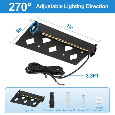 8 Pack 7 Inch LED Hardscape Lights With 270 Degree Adjustable Step And Wall Lighting For Outdoor Landscape 5W Low Voltage