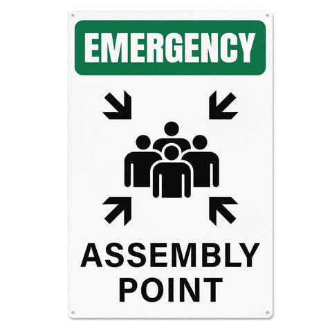 Emergency Assembly Point Sign 18x12 Inches Reflective Aluminum Waterproof Signage With Pre Drilled Holes For Warehouse School And Hospital Safety Built To Last