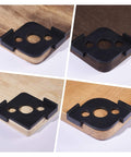 Radius Jig Router Templates 4 Pack With 8 Radius Sizes For Woodworking showing black ABS templates on wood edges