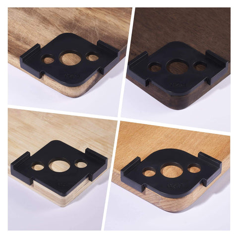 Radius Jig Router Templates 4 Pack With 8 Radius Sizes For Woodworking showing black ABS templates on wood edges