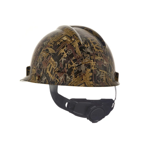 Hydro Dip V-Gard Cap Style Safety Hard Hat with Fas-Trac III ratchet suspension in oilfield camo design.