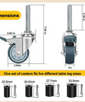 Heavy Duty 4 Inch Caster Wheels Set Of 4 With Expanding Stem And Locking Brakes dimensions and size chart.