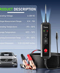 Heavy Duty V100 Auto Voltage Tester Pro for Cars And Trucks with LED, 14.76ft cable, negative and positive clamps, detailed specs