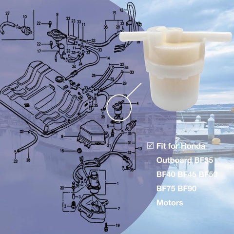 Diagram with Fuel Filter For Honda Outboard Motors BF35 BF40 BF45 BF50 BF75 BF90 Replacement That Replaces 16900-SA5-004
