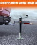 Beefy Heavy Duty 5000 Lb Weld On Pipe Swivel Trailer Jack With Footplate 10 Inch Lift Ideal For RVs Boats And Multi Purpose Camping Trailers For Easy Travel mounted on trailer