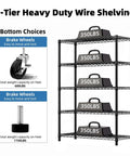 Heavy Hitter 5 Tier Wire Shelving Rack With Rock Solid Carbon Steel Frame And Smooth Rolling Casters for heavy item storage.