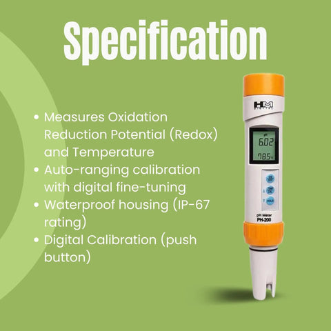 Waterproof pH Meter With Temperature Readout For Home Lab And Hydroponics, shown with digital display and IP67 body.