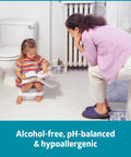 Mother and child in bathroom with On-The-Go Travel Size Flushable Wipes Unscented With Aloe Biodegradable Wet Wipes visible.