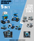 Five In One STEM RC Robot Building Kit With 494 Pieces App Coding Hands On Learning Toy For Ages 8 To 13 AI Interactive Robot With Expressive Eyes And Transformations From Snail To Tank Kid Friendly And Super Cool, blue robot modes