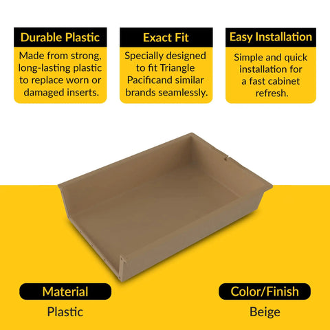 Durable Plastic Drawer Insert For Cabinets And Pantry, 15 Inch Wide By 4 Inch High in beige with easy installation features.