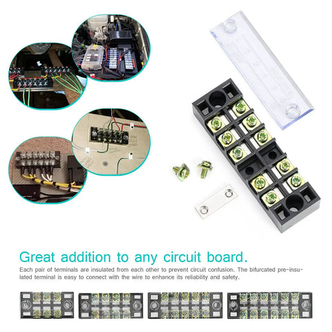 Dual Row Screw Terminal Blocks Set With Covers For Easy Wiring, 8 Sets Of 3 To 6 Positions, 600V 15A Rating, installed view