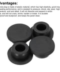 Heavy Duty T Shaped Silicone Plugs 1 Inch Round Slip On Rubber Stopper in a pack, durable black plugs for sink sealing.