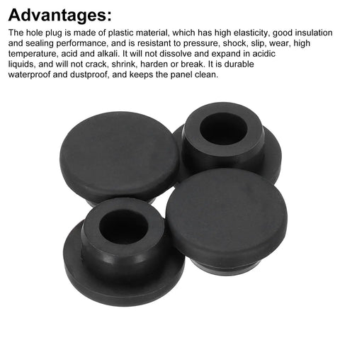 Heavy Duty T Shaped Silicone Plugs 1 Inch Round Slip On Rubber Stopper in a pack, durable black plugs for sink sealing.