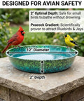 Built Tough As Heck Metal Bird Bath Replacement Bowl For Outside And Yards 12 Inch Shatterproof Frost Proof Basin shown with birds.