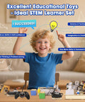IoT STEM Kit For Kids And Teens, Smart Factory Starter Pack For Arduino ESP32, Learn Electronics And Programming With Real World Automation Projects, Compatible With Arduino Scratch, Robotic Arm, Sorting System, Smart Warehouse, 10 Plus, child with STEM kit parts