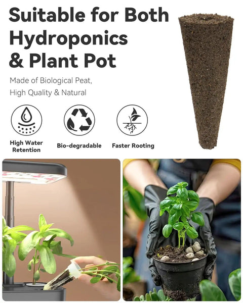 Biodegradable hydroponic sponge suitable for hydroponics and plant pots, shown with basil, compatible with indoor gardens.