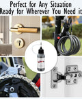 0.5 Oz Graphite Powder Lubricant for Pinewood Derby Cars Dry Lube Reduces Friction On Wheels And Axles, Boosts Speed, shown with uses on door hinges, bike locks, chains, and cabinet hinges
