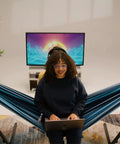 Cozy Double Cotton Hammock With Space Saving Steel Stand For Two People, 450 Lb Capacity, Upgraded Polyester End Strings