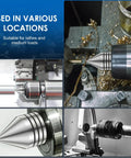 MT2 Tailstock Live Center For Wood Lathe Beefy Heavy Duty Steel Live Revolving Center With 60 Degree Ball Bearing in use on lathe