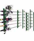 Vertical And Horizontal Fishing Rod Holder Set For Wall, Ceiling, Or Garage, Holds Up To 6 Rod And Reel Combos, Grooved Slots, Green
