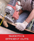 Worker using Bi-Metal Unified Shank Jig Saw Blade Kit For Metal Cutting, 2 Inch Length, 24 TPI Wavy Type, 5 Pack on wood.