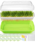 12 Pack Green Seed Sprouter Trays With Lid For Soil Free Germination Indoors Outdoors No Fuss Fodder Sprouting Nursery Trays With Planting Paper And Labels Complete Easy Seed Start Kit showing layers and contents.