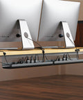 Under Desk Cable Management Tray Kit 26 Piece With Ventilated Hexagonal Design under wooden desk with cords organized