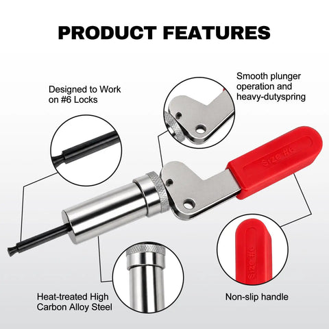 Super Heavy Duty Plunger Tool For #6 Barrel Nut Fasteners With Precision 0.158 Inch Fit, featuring heat-treated alloy steel and non-slip handle.