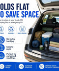 Collapsible Water Container With Spigot Foldable Portable Jug stored in car for camping and road trips, showcasing space-saving ability.