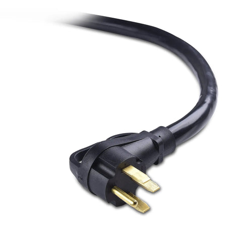 Close-up of the plug end of 50 Amp RV Extension Cord 15 Ft With Easy Grip Handles 6 To 8 AWG NEMA 14 50 Outdoor Heavy Duty Power Cable
