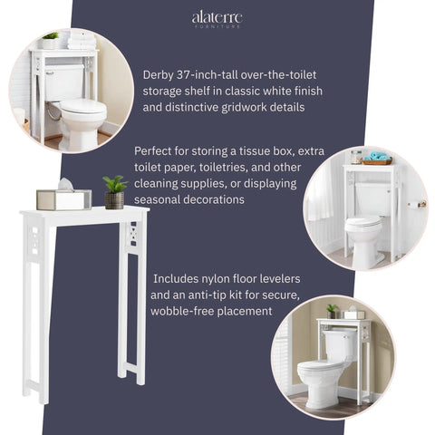 Over The Toilet Storage Shelf Space Saver Tall 37 Inches With Fixed Shelf And Open Grid Design Freestanding Bathroom Organizer For Towels And Toiletries White.