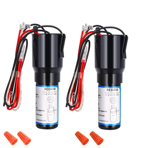Three In One Hard Start Capacitor Kit for Refrigerators and Freezers 115V One Quarter to One Third Horsepower, two capacitors shown