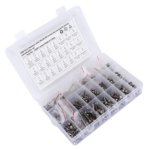 1080 PCS M2 M3 M4 Stainless Steel Screw Nut And Washer Kit with organizer case for auto boat industrial use.