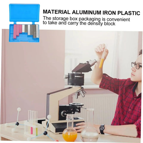 9 Piece Cuboid Density Block Set For Physics Lab Hands On Learning Aluminum And Iron Blocks In Same Size For Easy Density Comparisons Substances Experiments Classroom And Home Science Kit, storage box open