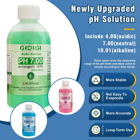 Pro Grade pH Calibration Buffer Solution Kit With 4.00 7.00 And 10.01 Buffers, Three 250 mL Bottles, High Precision, Stable Formula