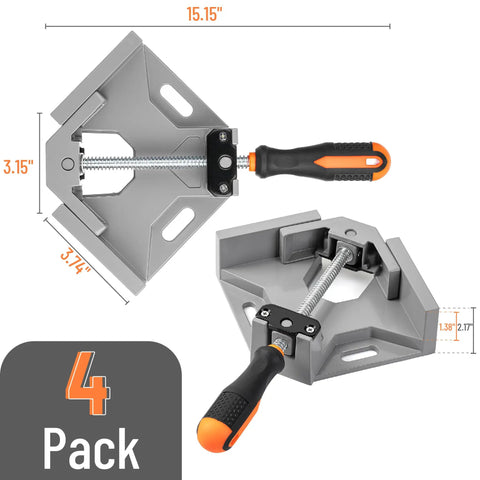 Workhorse Corner Clamps For Woodworking, 4 Pack 90 Degree Right Angle Clamps With Adjustable Swing Jaw, Aluminum Alloy Frame, Rust Resistant For Cabinetry, Framing, And Box Construction, 4 pack