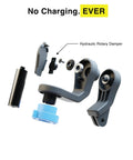 Exploded view of Hydraulic Leveling Mount For Action Cameras with highlighted rotary damper, no batteries or charging needed.