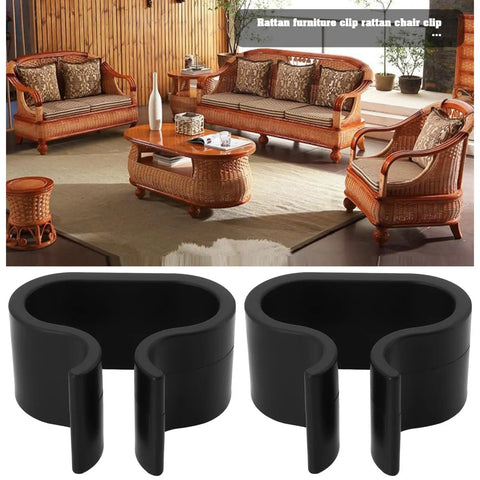 Pack Of 10 Non Slip Furniture Clips For Chairs And Sectionals Durable Patio Clip Set For Rattan And Garden Furniture Quick Alignment Connectors 6.8x6cm Keeps Outdoor Seating Stable And Stays Put, shown securing a rattan sofa set